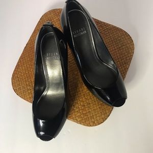 Stuart Weitzman Black Patent Leather Peep Toe Pump SZ 6M